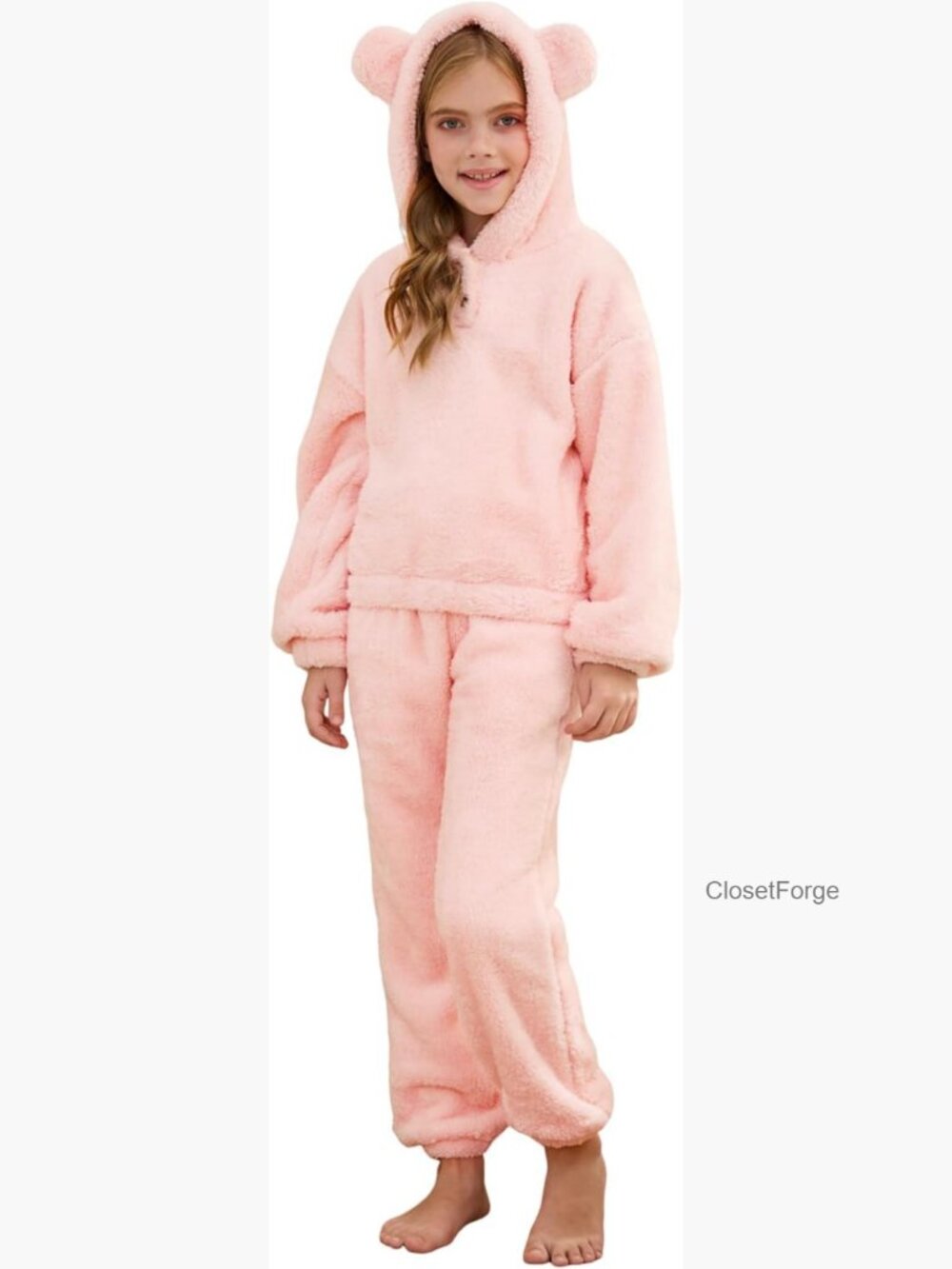 Girls Fleece Pajama Set 2-Piece Plush Bear Loungewear Kids Sleepwear